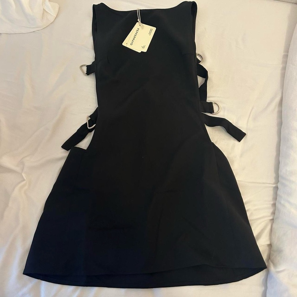 Peppermayo Black Cut Out Tie Front Sheath Dress